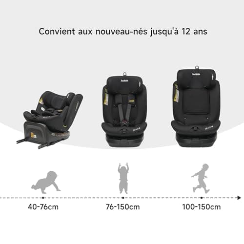 Jovikids Siege Auto Noir i-Size pour Groupe 0/1/2/3 40-150cm ISOFIX ECE R129 360° Pivotant