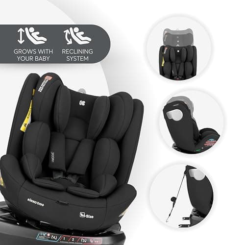 KikkaBoo i-Moove 2 Siège enfant ISOFIX Noir pour Rotation 360 ° et Appuie-Tête Réglable