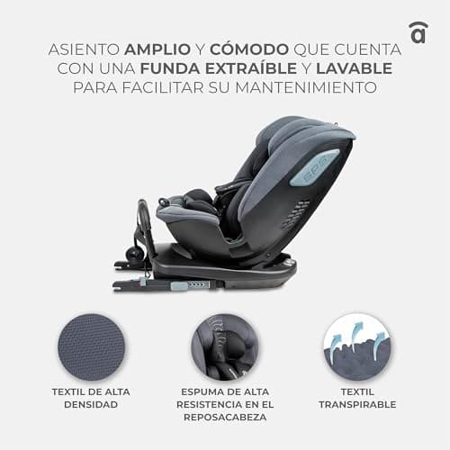 Asalvo PANAFIX Siège auto I-Size Noir Isofix Top Tether Inclinable 360° 40-150cm Sécurité Confort