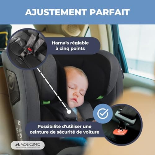 Mobiclinic® Siège Auto Pivotant 360° Regulation i-size Pandafix Noir 0-12 ans Max 36 kg Harnais 5 Points Réglable Inclin