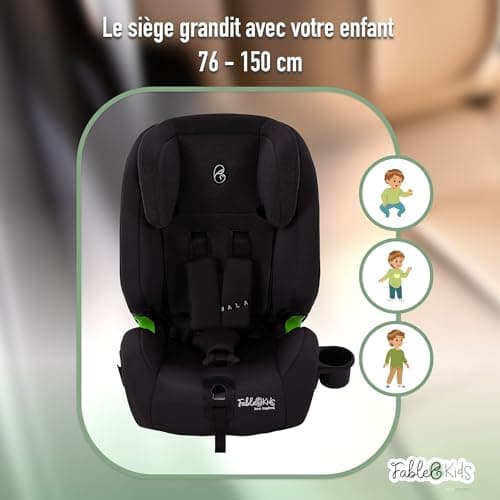 Siège auto FableKids pour enfants Isofix 9-36 kg | Siège auto groupe 1/2/3 | Ceinture de sécurité 3 points Noir | Appuie