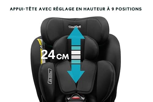 Séant auto bébé 0 à 36kg Isofix - Pivotant 360° - Tailles 90-150cm i-Size - 9 positions d'appui-tête - 5 positions d'inc