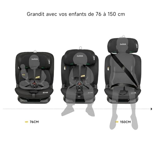 Siège auto Jovikids ECE R129 i-Size Noir | Pour enfants de 76 à 150 cm | Haute Protection et Facile d'Utilisation | Grou