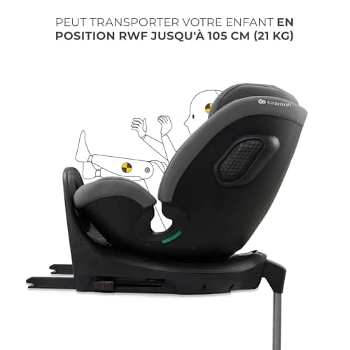 Kinderkraft XRIDER2 I-SIZE Gris, Siège auto bébé évolutif 0-25 kg, pour enfants de 0 à 7 ans, Isofix 360°, protections l