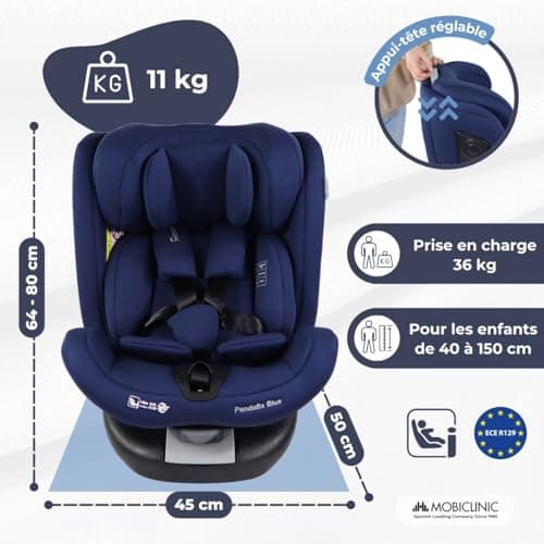 Mobiclinic® Siège Auto Pivotant 360º Regulation i-size Top Tether, Groupe 0/1/2/3 Evolutif 0-12 ans Harnais 5 points Inc