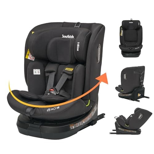 Jovikids Siege Auto i-Size, ISOFIX pour Bébé de 0 à 12 Ans, ECE R129, 360° Pivotant, 12 Positions d'Appui-tête (Vert)