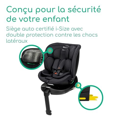 Bebeconfort RevolveFix Plus 360 i-Size Black, Siège Auto Pivotant 360, 0-12 Ans, 40-150 cm, ISOFIX, Jambe de Force, Rota