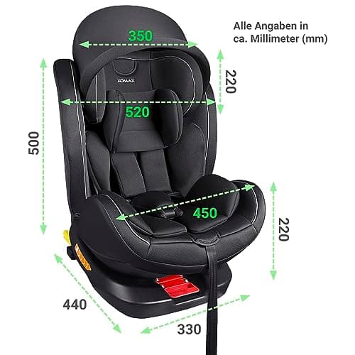 XOMAX XZ-16 siège enfant pivotant 360° ISOFIX évoluant de 0 à 36 kg I-Size 0-12 ans 5 points + 3 points