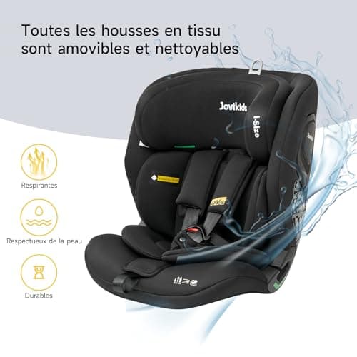 Siège auto Jovikids ECE R129 i-Size Noir | Pour enfants de 76 à 150 cm | Haute Protection et Facile d'Utilisation | Grou