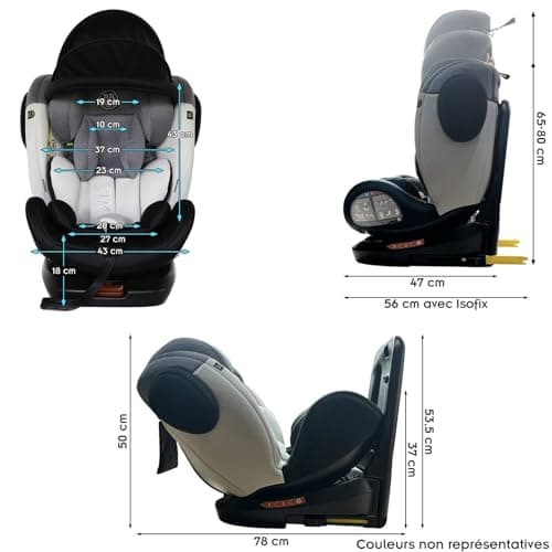ZELI Siège-auto évolutif i-Size 360° enfants 40-150 cm 0-36 kg Isofix Top Tether Noir pour voyage