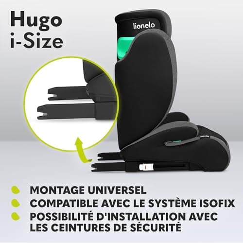 LIONELO HUGO I-SIZE | Siège Auto Enfant Groupe 2-3 Haute Sécurité ISOFIX (BLACK GREY)