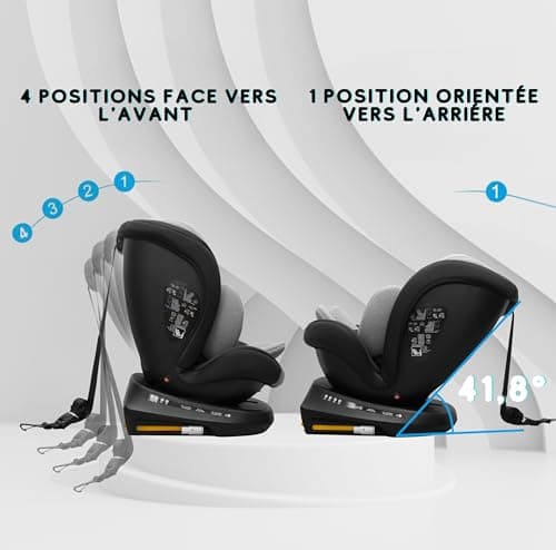 Siège auto bébé ISOFIX 0 à 36kg, pivotant 360°, i-Size, 9 positions d'appui-tête, 5 positions d'inclinaison, harnais à 5