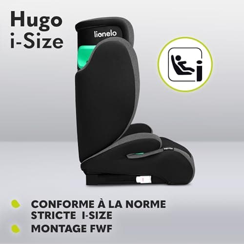 LIONELO HUGO I-SIZE | Siège Auto Enfant Groupe 2-3 Haute Sécurité ISOFIX (BLACK GREY)