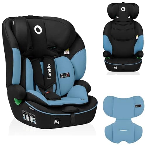 LIONELO Levi One Siege Auto Gris-Noir 3-En-1 Protection Latérale Protection Tête Ceinture 5 Points Appui-Tête Réglable D