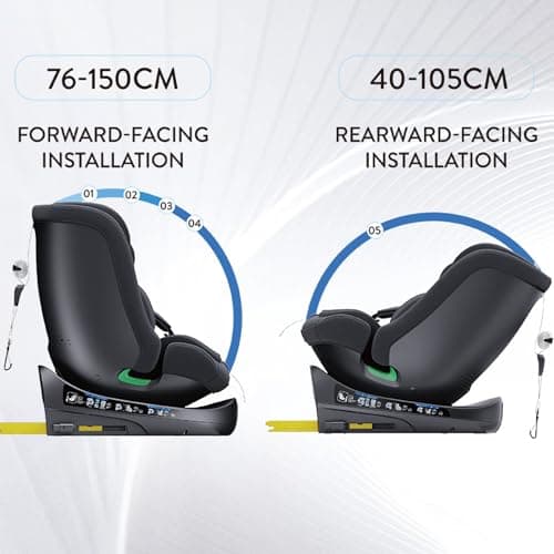 YAZOCO Siège auto bébé, 360° pivotant, adaptatif 0-36 kg, I-SIZE 40-150 cm, dès la naissance et jusqu'à 12 ans, Isofix &