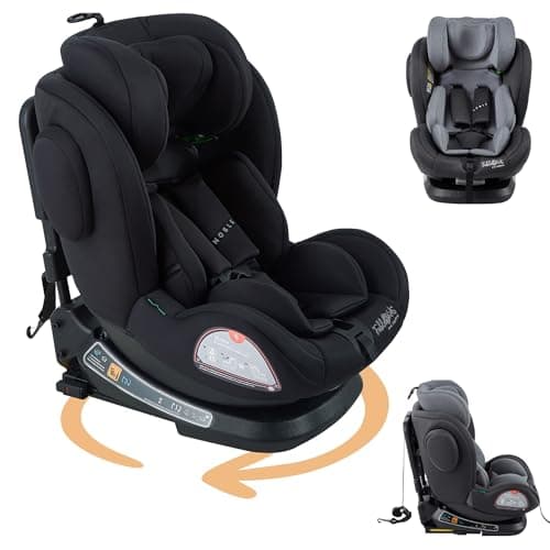 Siège auto FableKids pour enfants ECE R129/03 - Noir | Isofix 360° | Ceinture de sécurité 5 points | Appuie-tête régulie