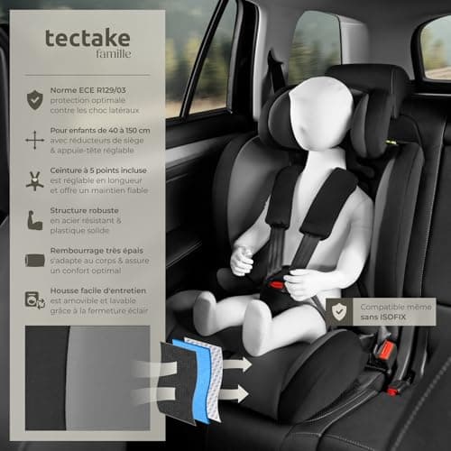 Tectake® Siège auto bébé enfant jusqu'à 36 kg, Sécurité enfant, ECE R129/03