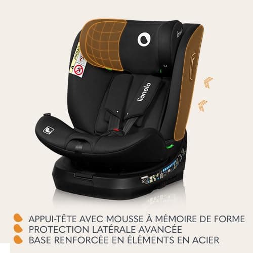 LIONELO BRAVE | Siège Auto Pivotant à 360° | ISOFIX TopTether | Protection Latérale | Réglage de l'Appui-tête | Orienté