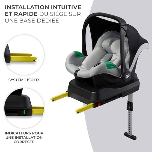 Kinderkraft MINK PRO i-Size + MINK FX - Siège Auto Multifonction Gris - Groupe 0+ à 13 kg - 40 à 75 cm - RWF ISOFIX - Ba
