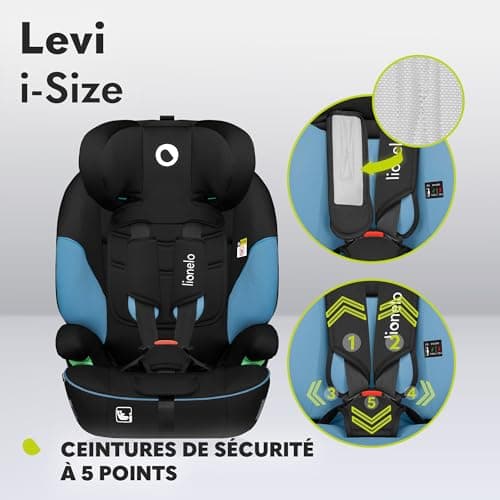 LIONELO Levi i-Size Siege Auto 9-36 kg Groupe 1 2 3 Noir | Protection Latérale & Protection Crânienne | Ceintures 5 Poin