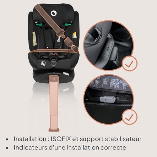 LIONELO Braam Siege auto de 0 à 36 kg Jambe de force Isofix et ceintures de sécurité voiture Rotation 360° Face Route Do