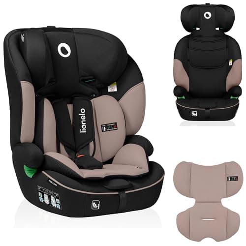 LIONELO Levi One Siege Auto Gris-Noir 3-En-1 Protection Latérale Protection Tête Ceinture 5 Points Appui-Tête Réglable D