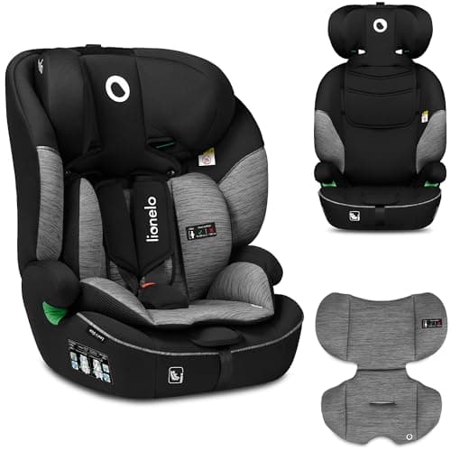 LIONELO Levi One Siege Auto Gris-Noir 3-En-1 Protection Latérale Protection Tête Ceinture 5 Points Appui-Tête Réglable D