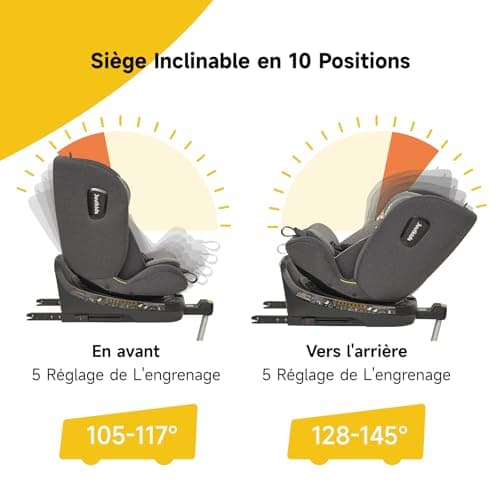 Siège auto Jovikids i-Size Noir, confortable et sécuritaire pour bébé de 0 à 12 ans, ECE R129
