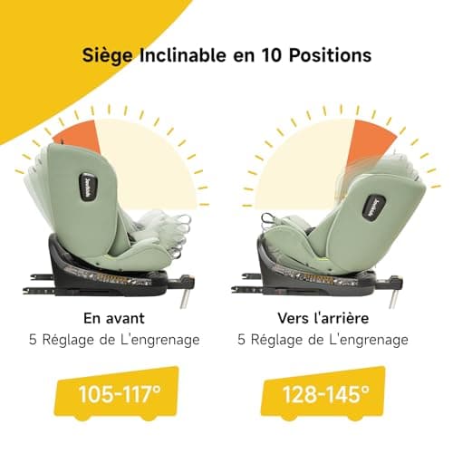 Siège auto Jovikids pivotant 360° ISOFIX ECE R129 pour enfants 40cm - 150cm | Protections latérales | Vert