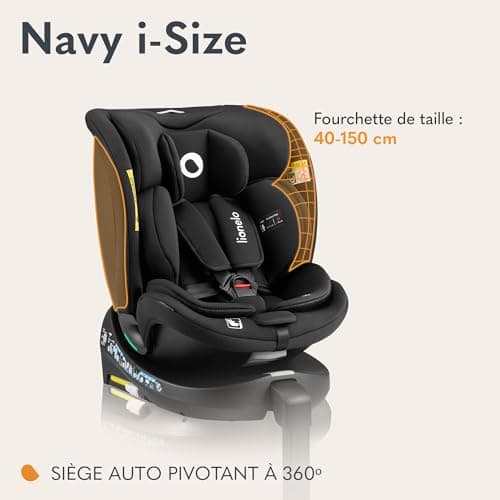 LIONELO NAVY i-Size Dri-Seat Siège auto pivotant Pour enfants de 40 à 150 cm Groupe 0+1 2 3 Isofix Avant et Arrière Supp
