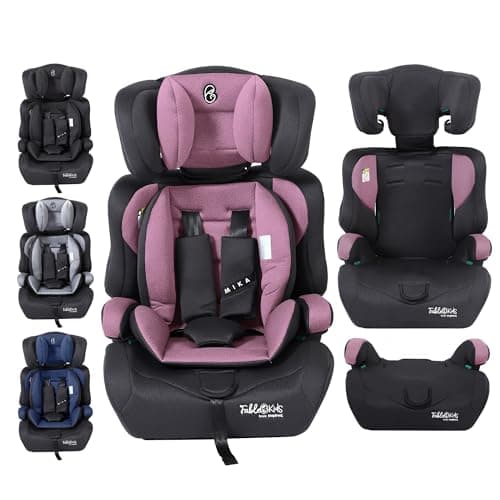 Siège auto FableKids pour enfants gris, ceinture de sécurité 3 points, adapté de 15 kg à 150 cm, ECE R129/03, réglable 4