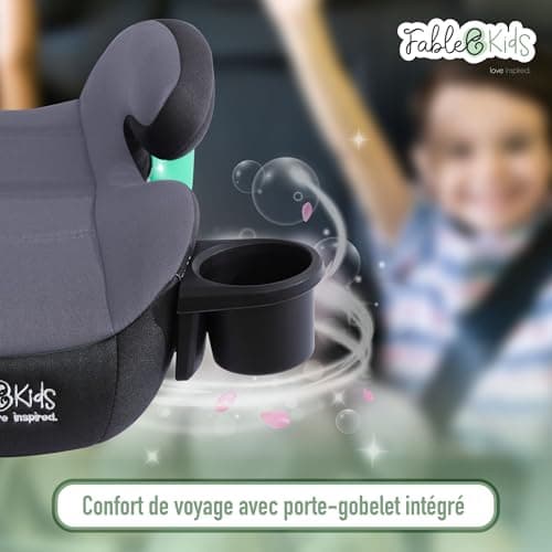 Siège auto FableKids pour enfant | Isofix ECE R129/03 | Rehausseur 3 points et porte-gobelet | Pour enfants de 125-150 c
