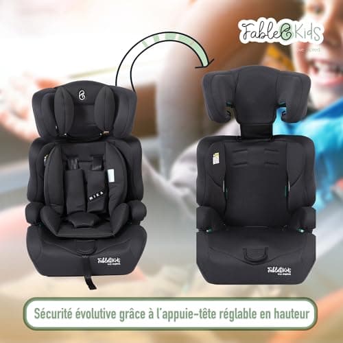 Siège auto FableKids pour enfants noir 76-150 cm ECE R129/03 44,5x41x68-75cm