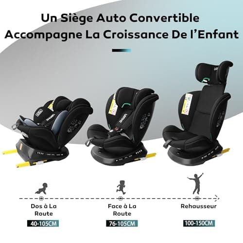 LETTAS i-Size Siège Auto Isofix 360°Pivotant Groupe 0+1/2/3 pour Enfants de la Naissance à 12 ans(0-36 kg), Adapté pour