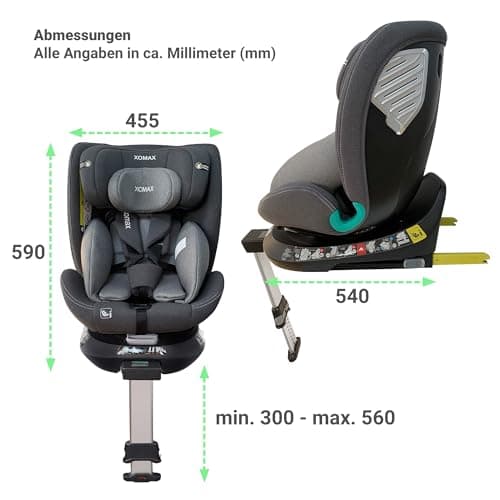 XOMAX G409 - Siège enfant rotatif 360° - Pieds ISOFIX - Évolutif 0-36 kg - 0-12 ans - Harnais 5 et 3 points - Housse lav