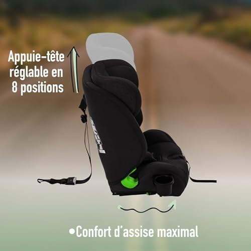 Siège auto FableKids pour enfants Isofix 9-36 kg | Siège auto groupe 1/2/3 | Ceinture de sécurité 3 points Noir | Appuie