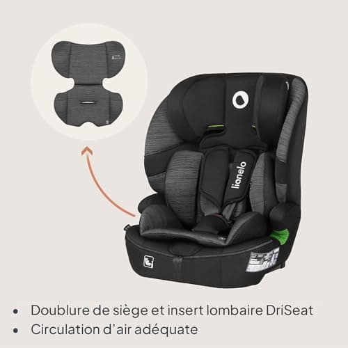 LIONELO LO-BILLY I-SIZE Siège auto bébé gris pour enfant de 15 mois à 12 ans, installation ISOFIX et ceinture de voiture