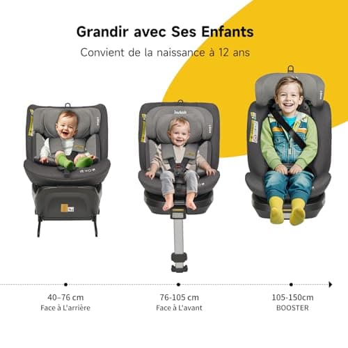 Siège auto Jovikids i-Size Noir, confortable et sécuritaire pour bébé de 0 à 12 ans, ECE R129