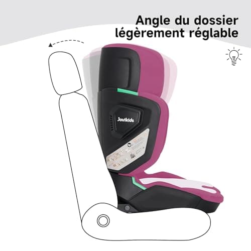 Jovikids i-Size Siège Auto Voyage ISOFIX pour Enfants de 3 à 12 ans (100-150cm) - Profond, Pliable et Léger (Rose)