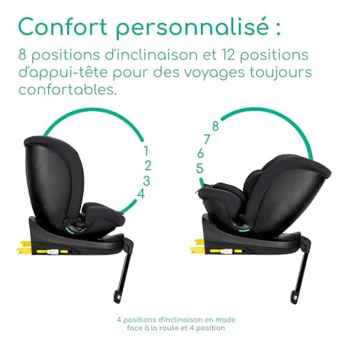 Bebeconfort RevolveFix Plus 360 i-Size Black, Siège Auto Pivotant 360, 0-12 Ans, 40-150 cm, ISOFIX, Jambe de Force, Rota