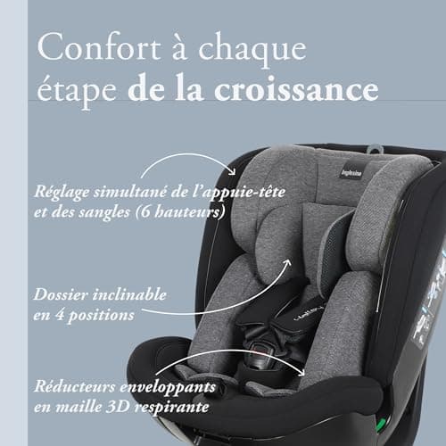 Inglesina Halley Pro Gris Pliable 360° ISOFIX 0-12 Ans (40-150 cm) Homologué ECE R129/03