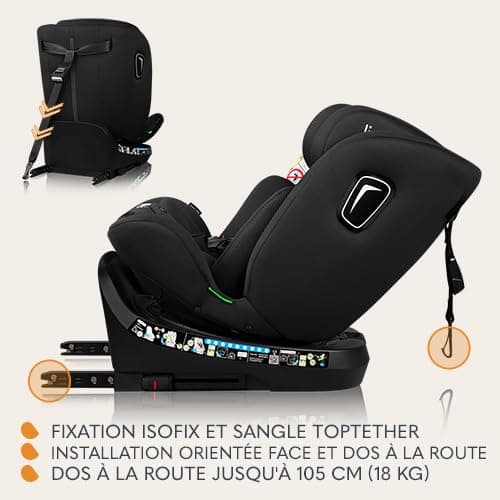 LIONELO BRAVE | Siège Auto Pivotant à 360° | ISOFIX TopTether | Protection Latérale | Réglage de l'Appui-tête | Orienté