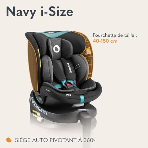 LIONELO NAVY i-Size 360o Siège auto pour enfants 40–150 cm | Installation ISOFIX | Dri-Seat (Turquoise)