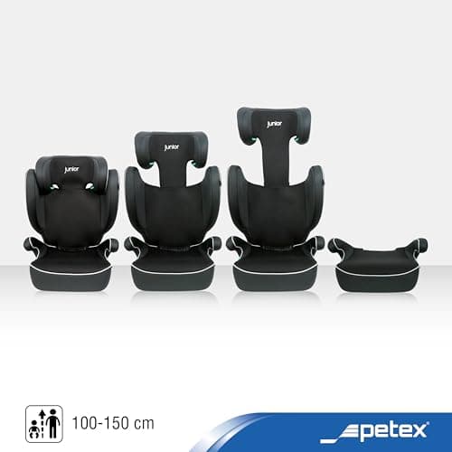 PETEX | Siège auto i-Size noir conforme à la norme ECE R129 pour enfants grands - réglable en hauteur - 100-150 cm