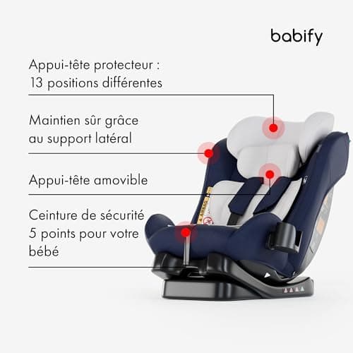 Siège Auto Babify pour Enfant de 40-150 cm, 5 Points de Fixation, Confortable et Pratique