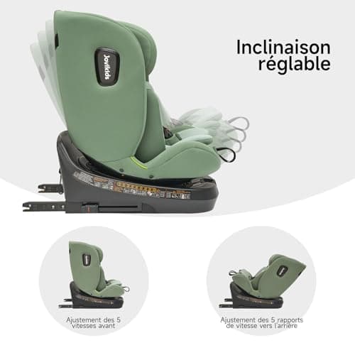 Jovikids Siege Auto i-Size, ISOFIX pour Bébé de 0 à 12 Ans, ECE R129, 360° Pivotant, 12 Positions d'Appui-tête (Vert)