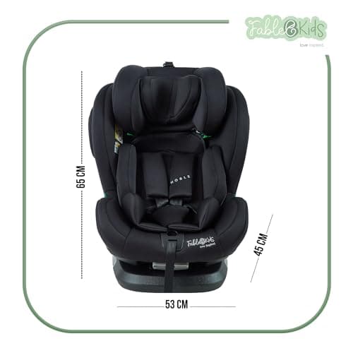 Siège auto FableKids pour enfants ECE R129/03 - Noir | Isofix 360° | Ceinture de sécurité 5 points | Appuie-tête régulie