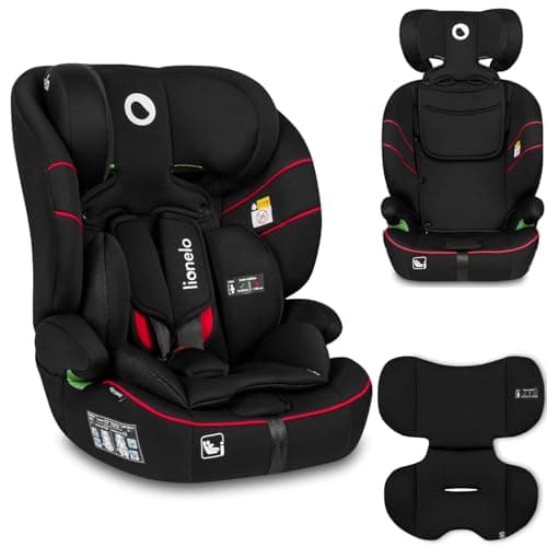 LIONELO Levi One Siege Auto Gris-Noir 3-En-1 Protection Latérale Protection Tête Ceinture 5 Points Appui-Tête Réglable D