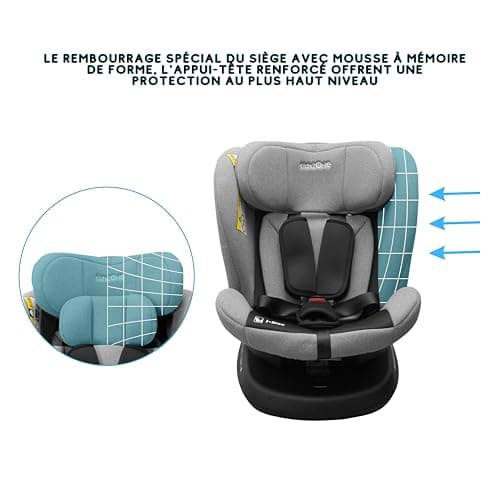 Siège auto bébé ISOFIX 0-36kg | Pivotant 360° | i-Size | 9 Positions d'appui-tête | 5 Positions d'inclinaison | Harnais