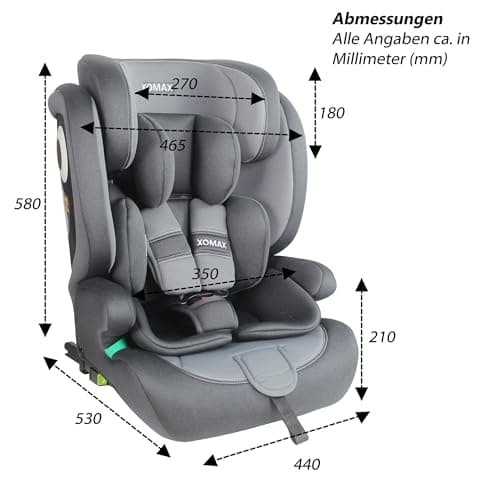 XOMAX LM238 Siège auto ISOFIX, évolutif 9-36 kg, 15 mois-12 ans, groupe 1/2/3, harnais 5 et 3 points, housse amovible, E